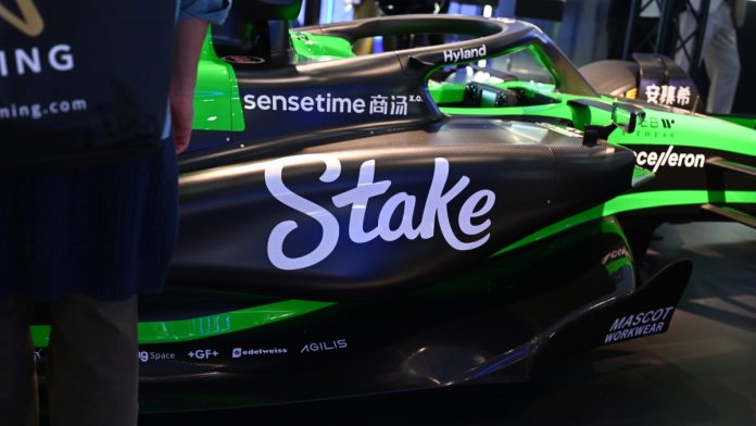 Stake logo on F1 car at SBC Summit 2024