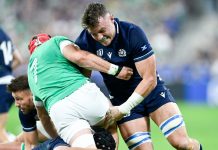 Asahi extends Rugby World Cup partnership through 2029 Jack Dempsey making a tackle during the Rugby union World Cup XV RWC match between Ireland and Scotland at Stade de France in Saint-Denis near Paris on October 7, 2023.