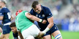 Asahi extends Rugby World Cup partnership through 2029 Jack Dempsey making a tackle during the Rugby union World Cup XV RWC match between Ireland and Scotland at Stade de France in Saint-Denis near Paris on October 7, 2023.