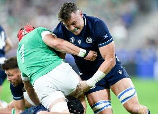 Asahi extends Rugby World Cup partnership through 2029 Jack Dempsey making a tackle during the Rugby union World Cup XV RWC match between Ireland and Scotland at Stade de France in Saint-Denis near Paris on October 7, 2023.