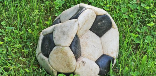 Old, deflated football.
