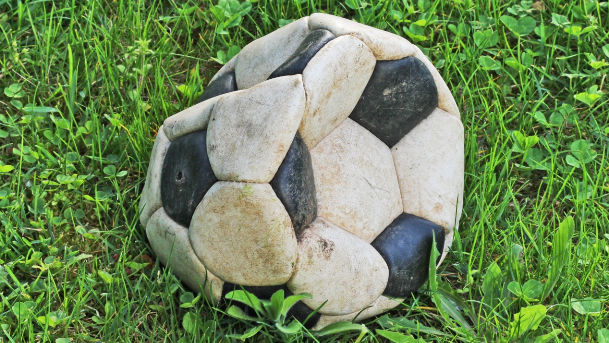 Old, deflated football.