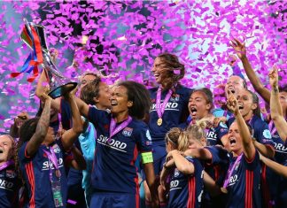 Unstoppable: UEFA’s bold investment in women’s football KYIV, UKRAINE - MAY 24, 2018: Olympique Lyonnais feminin football players celebrating victory in UEFA Women's Champions League final Wolfsburg-Lyon.