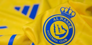 Al Nassr teams up with Mkers to redefine competitive gaming BANGKOK,THAILAND-SEPTEMBER 2: Logo of Al Nassr Football Club on the Jersey on September 2,2024.
