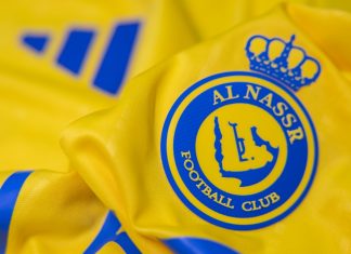 Al Nassr teams up with Mkers to redefine competitive gaming BANGKOK,THAILAND-SEPTEMBER 2: Logo of Al Nassr Football Club on the Jersey on September 2,2024.