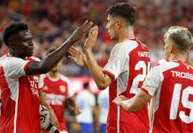 BBC and talkSPORT extend Premier League coverage for four years Arsenal's Kai Havertz (C) celebrates his goal during a Soccer Champions Tour match between the Arsenal F.C. and the FC Barcelona in Inglewood, Calif. July 26, 2023.