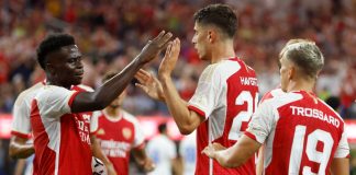BBC and talkSPORT extend Premier League coverage for four years Arsenal's Kai Havertz (C) celebrates his goal during a Soccer Champions Tour match between the Arsenal F.C. and the FC Barcelona in Inglewood, Calif. July 26, 2023.