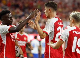 BBC and talkSPORT extend Premier League coverage for four years Arsenal's Kai Havertz (C) celebrates his goal during a Soccer Champions Tour match between the Arsenal F.C. and the FC Barcelona in Inglewood, Calif. July 26, 2023.