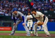 MLB embraces data scouting with Sportradar partnership April 10, 2023 - San Francisco: Los Angeles Dodgers first baseman Freddie Freeman takes his lead next to San Francisco Giants first baseman Wilmer Flores at Oracle Park.