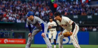 MLB embraces data scouting with Sportradar partnership April 10, 2023 - San Francisco: Los Angeles Dodgers first baseman Freddie Freeman takes his lead next to San Francisco Giants first baseman Wilmer Flores at Oracle Park.