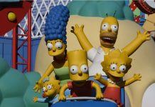 NFL goes to Springfield in Simpsons-themed broadcast Los Angeles, California, USA -July 30, 2018: Simpsons Ride at Krustyland at Universal Studios of Hollywood, Los Angeles, CA.
