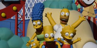 NFL goes to Springfield in Simpsons-themed broadcast Los Angeles, California, USA -July 30, 2018: Simpsons Ride at Krustyland at Universal Studios of Hollywood, Los Angeles, CA.