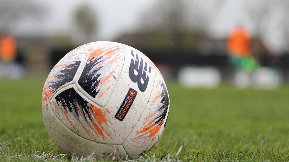 A New Balance Vanarama National League ball before Farsley Celtic and Blyth Spartans is postponed at The Citadel, Farsley, England on April 10th 2023.