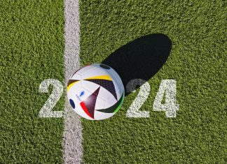 From women’s football to darts’ rising star – Insider Sport’s 2024 insights Germany, Hesse, Offenbach am Main, 28.01.2024 a EURO 2024 UEFA bal on the green grass - 2024 Germany.