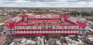Independiente inks gambling deal as Argentina proposes ad ban Buenos Aires, September 1st, 2024: 'Club Atlético Independiente' stadium in Avellaneda. Name of the stadium: "Libertadores de América - Ricardo Bochini". Aerial view from drone.