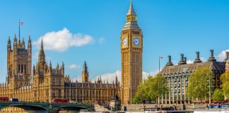 Lisa Nandy pushes for action on Football Governance Bill Big Ben tower of Houses of Parliament and Westminster pier, London, UK.