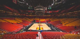 Miami HEAT elevates fan experiences with Hard Rock Bet deal MIAMI - MARCH 31, 2018 : American Airline Arena empty seats of after a Miami Heat basketball game.