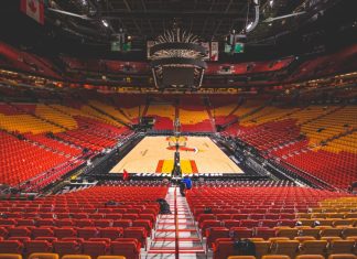Miami HEAT elevates fan experiences with Hard Rock Bet deal MIAMI - MARCH 31, 2018 : American Airline Arena empty seats of after a Miami Heat basketball game.