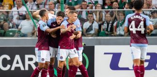 Aston Villa offers “unprecedented prizes” via blockchain extension WARSAW, POLAND - 21 SEPTEMBER, 2023: UEFA Europa Conference League group stage match, Legia Warszawa vs Aston Villa F.C. 3:2 o.p: Youri Tielemans, Nicolo Zaniolo, Clement Lenglet and Lucas Digne.