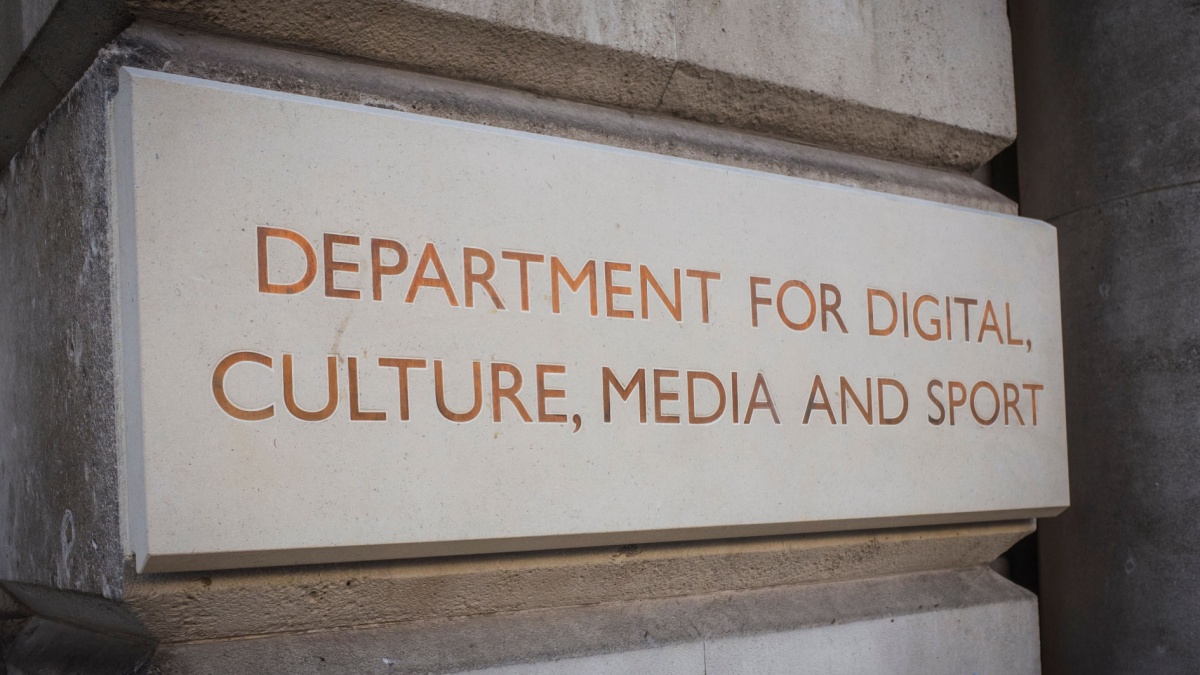 LONDON- MAY, 2018: Department for Digital Culture Media and Sport- UK government department, external sign in Westminster.
