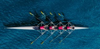 ‘Rowing’s deep heritage is a major draw for brands’ says Henley Royal Regatta Chair Bird's eye view of a crew of rowers in their boat. Representing World Rowing