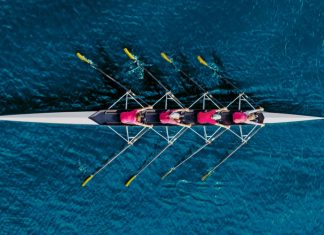 ‘Rowing’s deep heritage is a major draw for brands’ says Henley Royal Regatta Chair Bird's eye view of a crew of rowers in their boat. Representing World Rowing