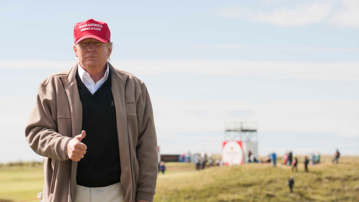 Turnberry, South Ayrshire, Scotland. 30.07.2015.US presidential hopeful Donald Trump watches the action on course during the opening day of the Ricoh Women's British Open which is at Trump Turnberry.
