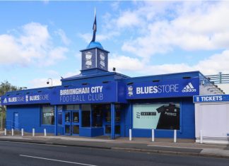 Tom Brady-backed Birmingham City attracts Coral sponsorship BIRMINGHAM, ENGLAND - SEPTEMBER 17, 2019: Blues Store outside St Andrews Trillion Trophy Stadium in Birmingham, England.