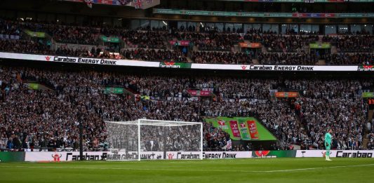 Newcastle United fans are seen inside Wembley Stadium - Manchester United v Newcastle United, Carabao Cup Final, Wembley Stadium, London, UK - 26th February 2023.
