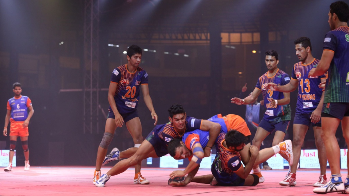 Players competing in the sport of Kabaddi.