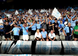 Manchester City targets global fans to sell hospitality tickets Istanbul, TURKEY - June 10, 2023: Supporters of Manchester City during the UEFA Champions League final MANCHESTER CITY FC v FC INTERNAZIONALE at Ataturk Olympic Stadium.
