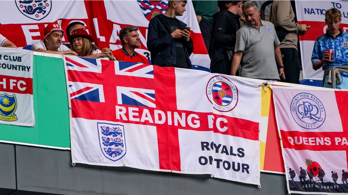 Fans with a banner of Reading FC prior the UEFA Euro 2024 match between England and Slovakia.