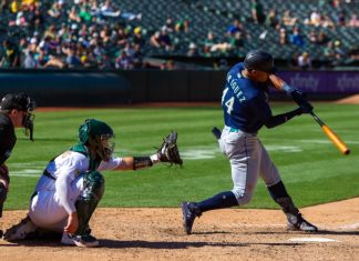 Seattle Mariners honour Nintendo ties with MLB-first sleeve deal Seattle Mariners outfielder Julio Rodriguez hits against the Oakland Athletics at the Oakland Coliseum.