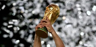 Football fans warned: 2026 World Cup a “prime target” for fraudsters Berlin, GERMANY - July 09, 2006: The FIFA World Cup trophy is raised during the 2006 FIFA World Cup Germany Final Italy v France at the Olympiastadion.