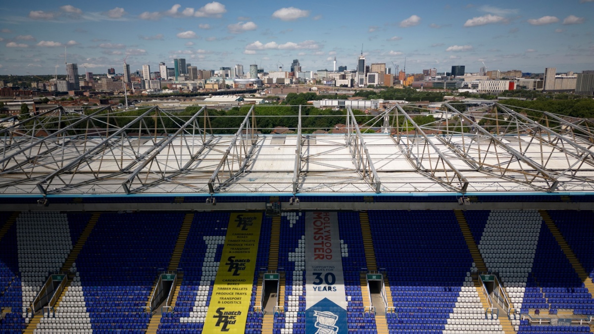 BIRMINGHAM, UK - JULY 08, 2023: Aerial view of Birmingham City Football Stadium.