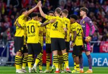 Borussia Dortmund signs Vodafone to power next five years Madrid, Spain- April 10, 2024: Champions League match between Atletico de Madrid and Borussia Dortmund. German team players. European soccer. Champions League quarterfinals.