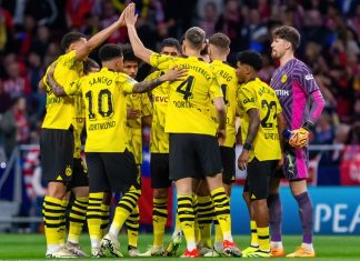 Borussia Dortmund signs Vodafone to power next five years Madrid, Spain- April 10, 2024: Champions League match between Atletico de Madrid and Borussia Dortmund. German team players. European soccer. Champions League quarterfinals.