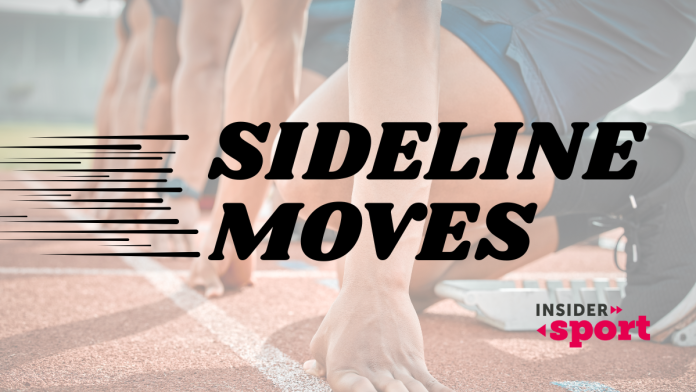An zoomed image of athletes hands on the start line of a track with the words sideline moves over the top