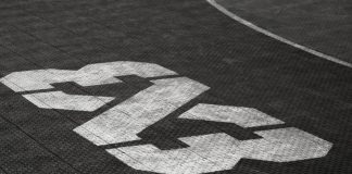 Building a future for 3×3 basketball in London Streetball FIBA 3x3 LOGO at streetball court. Kharkov, Ukraine, 08.08.2021.
