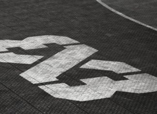 Building a future for 3×3 basketball in London Streetball FIBA 3x3 LOGO at streetball court. Kharkov, Ukraine, 08.08.2021.