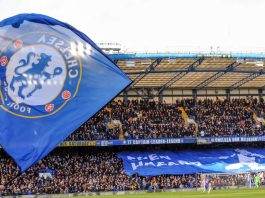 Boehly and Walter in talks over sale of Chelsea stake London, UK - March 10 2019: the view of Stamford bridge with big Chelsea flag during the match of Premier League between Chelsea - Wolverhampton Wanderers, Stamford Bridge stadium.