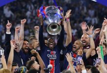 PSG online sales jump 744% after Club World Cup game Munich, Germany - May 31, 2025: Paris Saint-Germain players celebrate their winning of the UEFA Champions League 2025 after the final game against Inter at Munich arena in Munich, Germany.