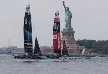SailGP adds to commercial wave with sports betting launch New Zealand and Denmark teams battle during 3rd race during SailGP second day in New York harbor with Statue of Liberty in the background on June 23, 2024.