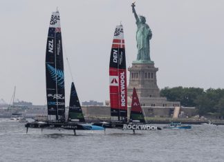 SailGP adds to commercial wave with sports betting launch New Zealand and Denmark teams battle during 3rd race during SailGP second day in New York harbor with Statue of Liberty in the background on June 23, 2024.