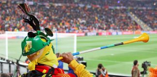 Women’s football is growing fast – far beyond Europe JOHANNESBURG - JULY 11 : Final at Soccer City Stadium: Spain vs. Netherlands on July 11, 2010 in Johannesburg. Spanish supporter with vuvuzela.