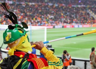 Women’s football is growing fast – far beyond Europe JOHANNESBURG - JULY 11 : Final at Soccer City Stadium: Spain vs. Netherlands on July 11, 2010 in Johannesburg. Spanish supporter with vuvuzela.