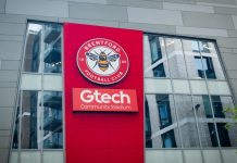 Meet Brentford FC’s new minority shareholders LONDON- JULY 31, 2023: Brentford FC football stadium exterior logo in West London.