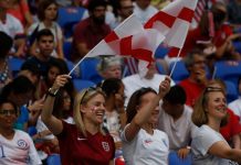 England’s Lionesses outscore Club World Cup final in UK viewership Fans of England during the FIFA Women's World Cup France 2019, semi-final football match vs England and USA on July 2,2019 Groupama Stadium Lyon France.