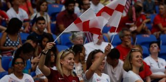 England’s Lionesses outscore Club World Cup final in UK viewership Fans of England during the FIFA Women's World Cup France 2019, semi-final football match vs England and USA on July 2,2019 Groupama Stadium Lyon France.