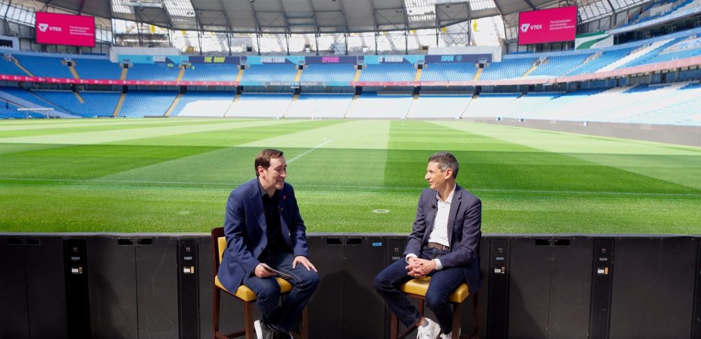 Santiago Naranjo, Chief Revenue Officer at VTEX and Manchester City’s Chief Technology Officer Greg Swimer.